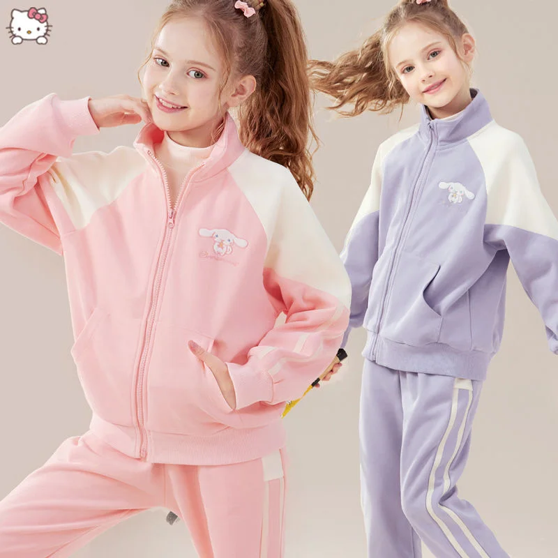 

Cinnamoroll Sports Suit Girls Sanrio Kawaii Anime Children Casual Jacket Trousers Autumn Cartoon Clothes Two-Piece Sets Kid Gift