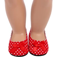 18 inch girls doll shoes red bow polka dot shoes dress shoes american newborn baby toys fit 43 cm baby dolls s30