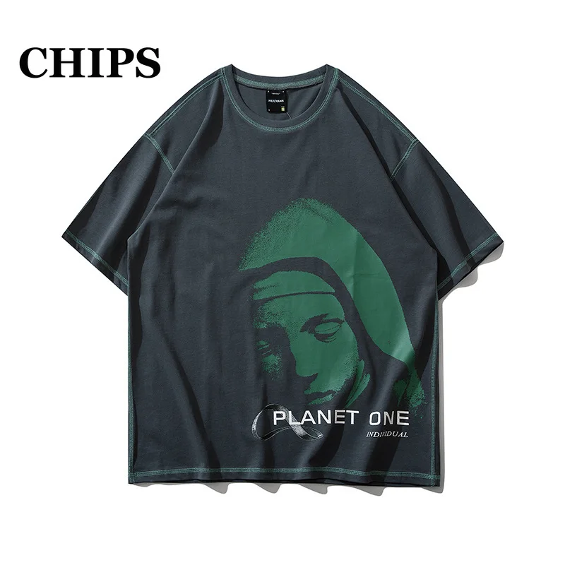 

CHIPS 2022 Summer Nun Graphics Anime Print T Shirt Men Women Streetwear Hip Hop T-shirts High-Quality 100% Cotton Top Tees