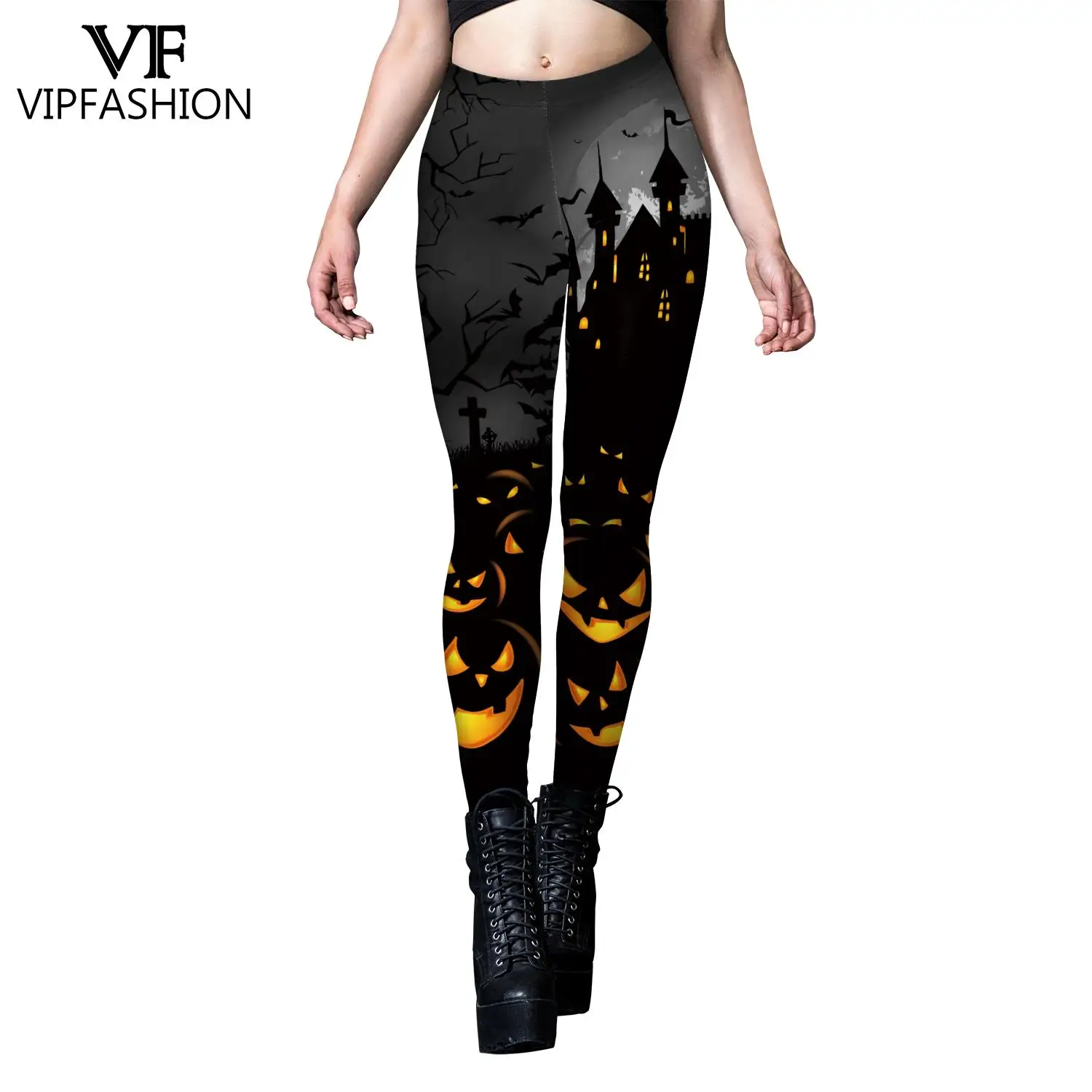 

VIP FASHION Women Fitness Workout Pants High Waist Fitness Elastic Trousers 3D Print Skull Halloween Sexy Skinny Leggins