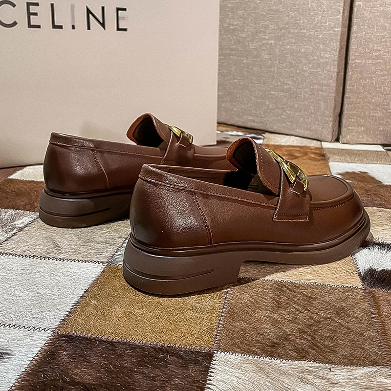 2023 New Leather British Style Small Leather Shoes Round Head Thick Heel Cover Foot Retro Single Shoes Fashion Casual Everything