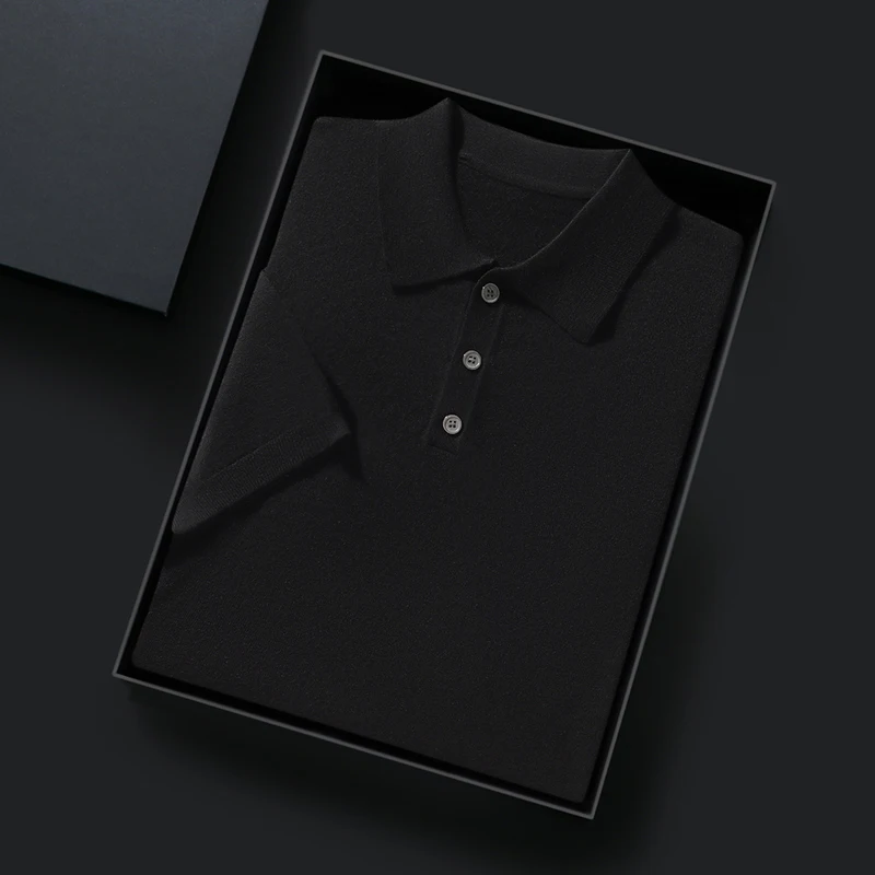 Men's PoLo Neck cashmere Thin Short Sleeve Fashion Casual Cashmere T-Shirt Business Thin Cashmere Top