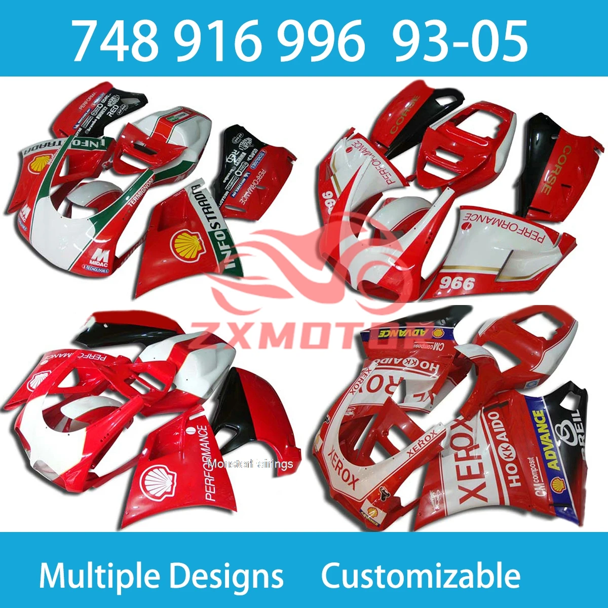 Для Ducati 748 916 996 1993-1999 2000-2005 комплект обтекателей для мотоцикла 93 94 95 96 97 98 99 00 01 02 03 04