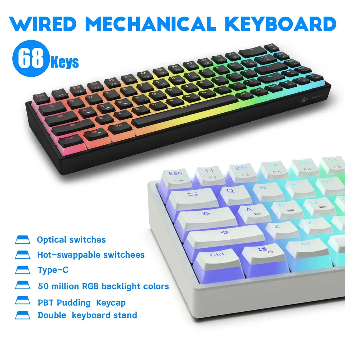 GamaKay Type-C USB Wired Mechanical Keyboard Gateron Switch RGB 65% Hot Swappable PBT Double-shot Keycaps Gaming Keyboard