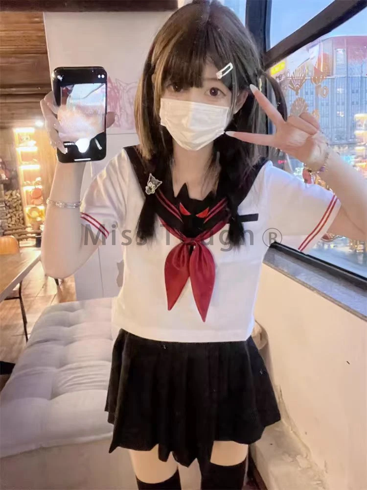 Летний комплект из 2 предметов в японском стиле Женский Топ с бантом и принтом