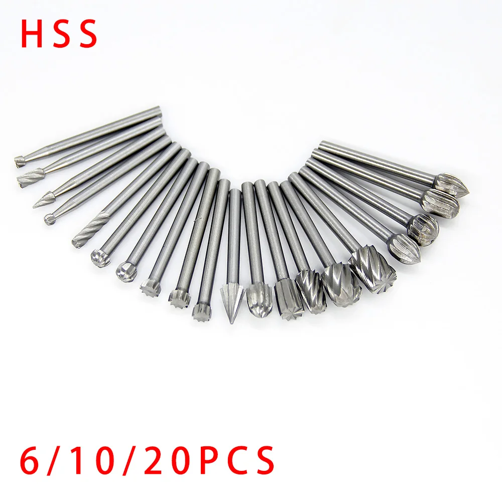 

6/10pcs HSS Routing Router Drill Bits Set for Dremel Carbide Rotary Burrs Tools Wood Stone Metal Root Carving Milling Cutter