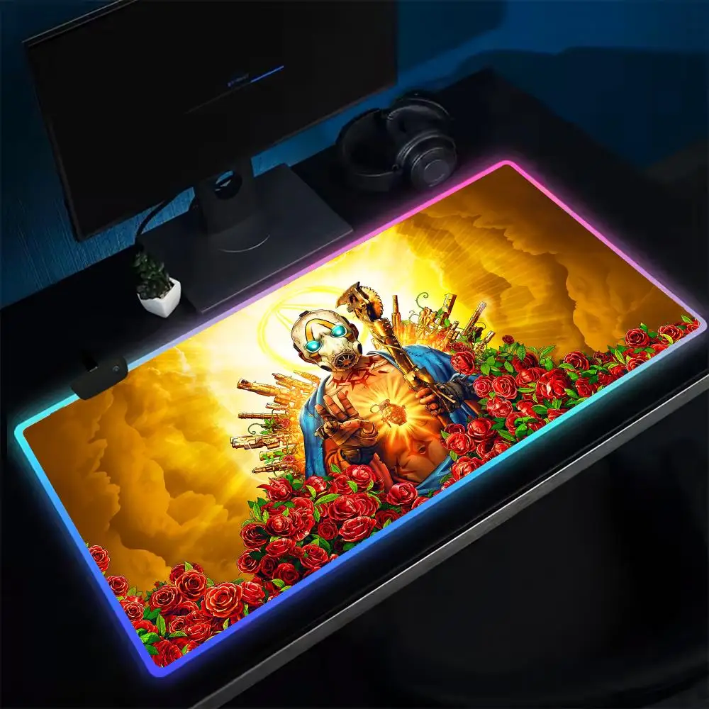 Gamer B-Borderlands Mouse Pad Anime Gaming LED Table Pads Backlit Rubber Desktop XXL Mousepad RGB Desk Mats