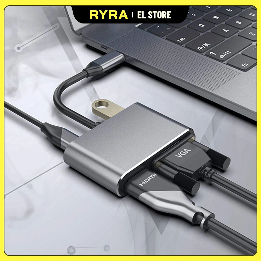 

RYRA 4IN1 USB Type C Hub Docking Station Type C To 4KHDMI Adapter OTG VGA PD 3.5mm USB3.0 USB C For MacBook Pro/Air Phone Tablet