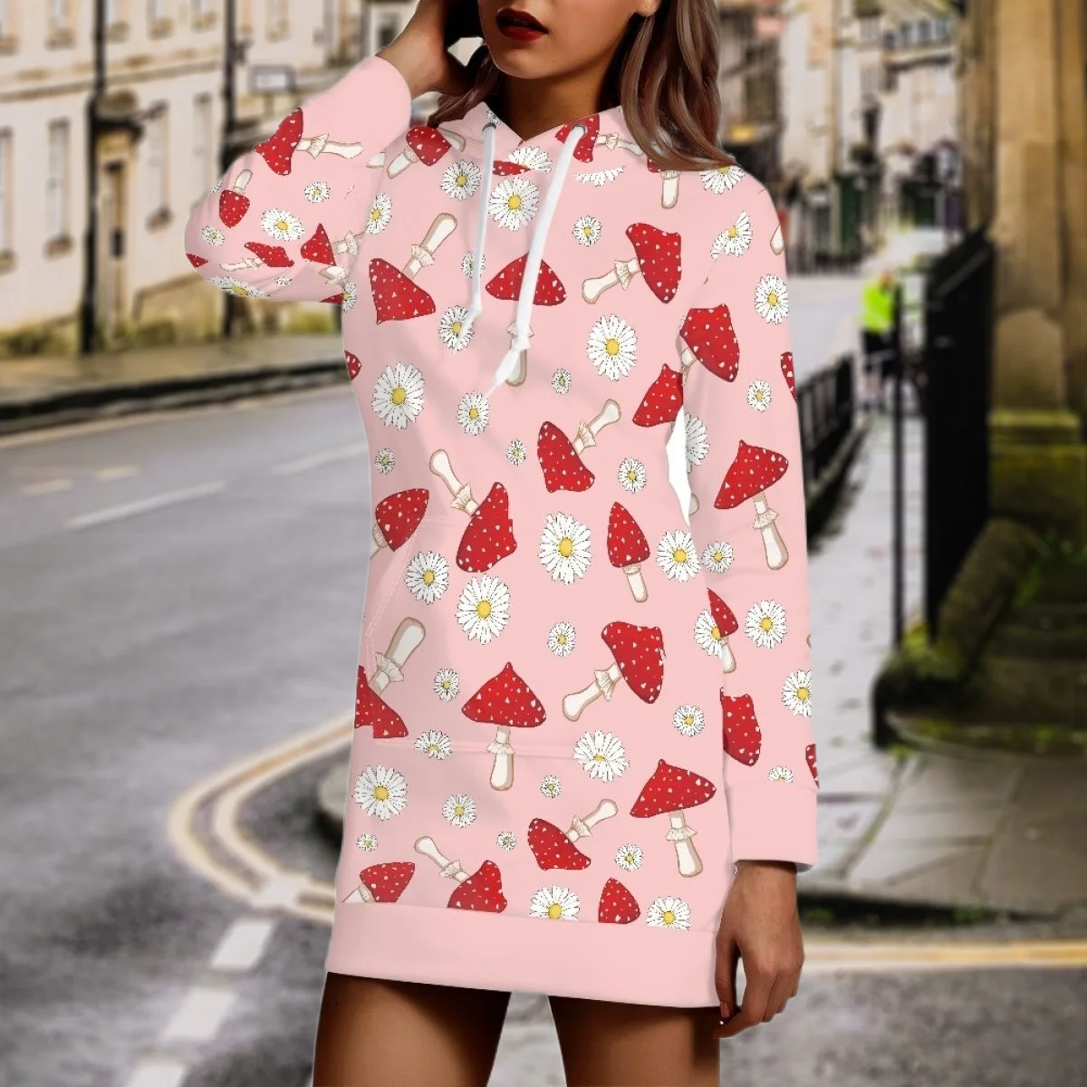 

Модная толстовка с рисунком грибов и маргариток, осенне-зимнее платье-свитшот, Женская Повседневная Длинная одежда, мягкий пуловер, Свитшот