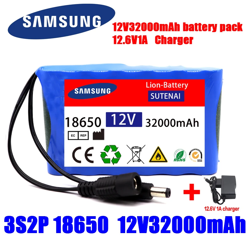

NEW Portable Super 12V 32000mah Battery Rechargeable Lithium Ion Battery Pack Capacity DC 12.6v 32Ah CCTV Cam Monitor + Charger