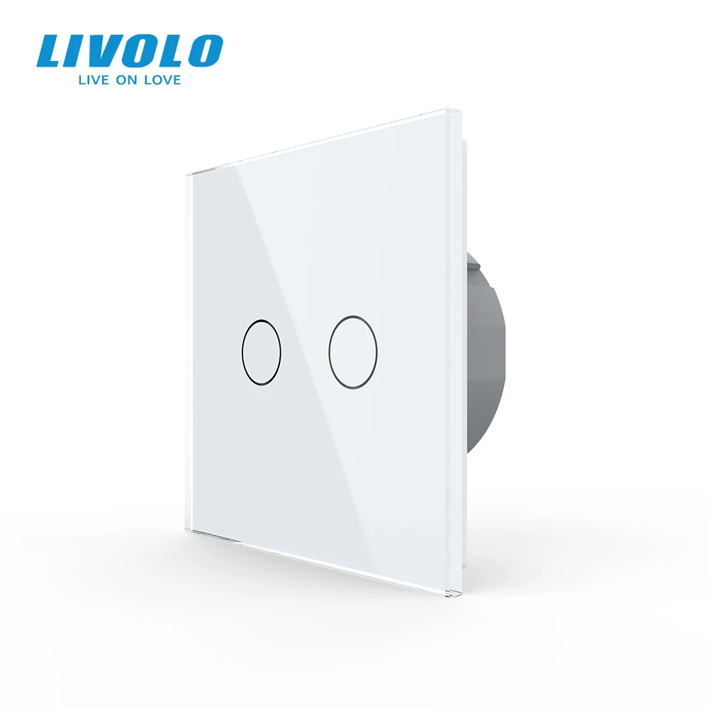 Livolo EU Standard 2 Gang 1 Way Wall Touch Light Switch,Wall Power Sensor Switch,4Colors Crystal Glass Panel,with led Backlight