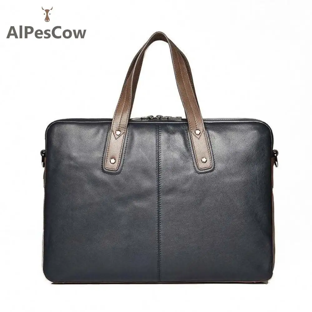 Design Genuine Leather Tote Briefcase For Men Formal 100% Alps Cowhide Laptop Bag Messenger Bags Office Handbag Male Classic