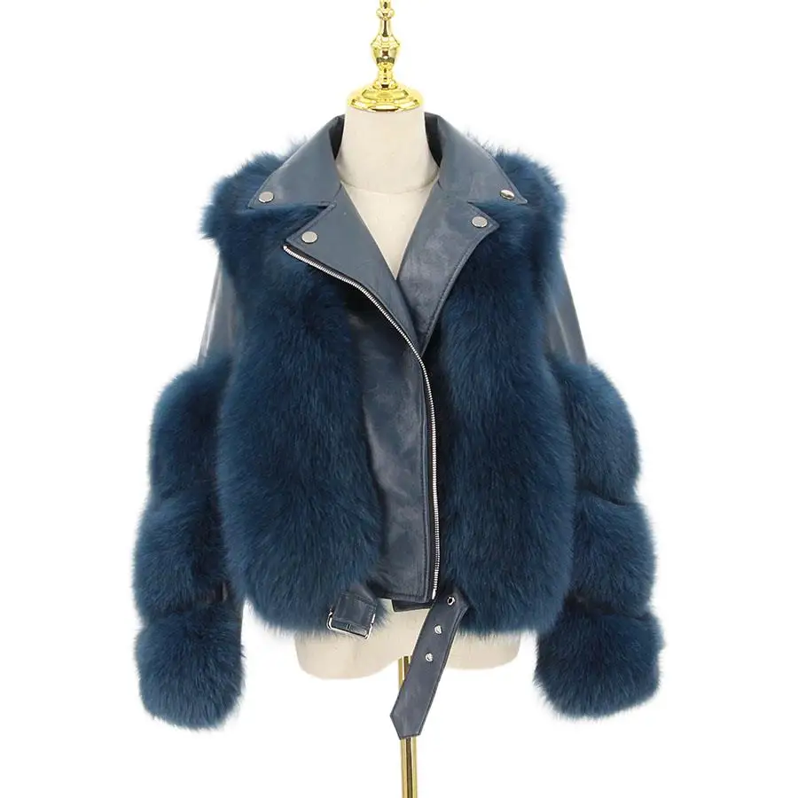 Women Winter Real Fox Fur Coats Real Fur Jacket Ladies Real Leather Warm Soft Overcoats Genuine Sheepskin Luxury Fur Outerwears