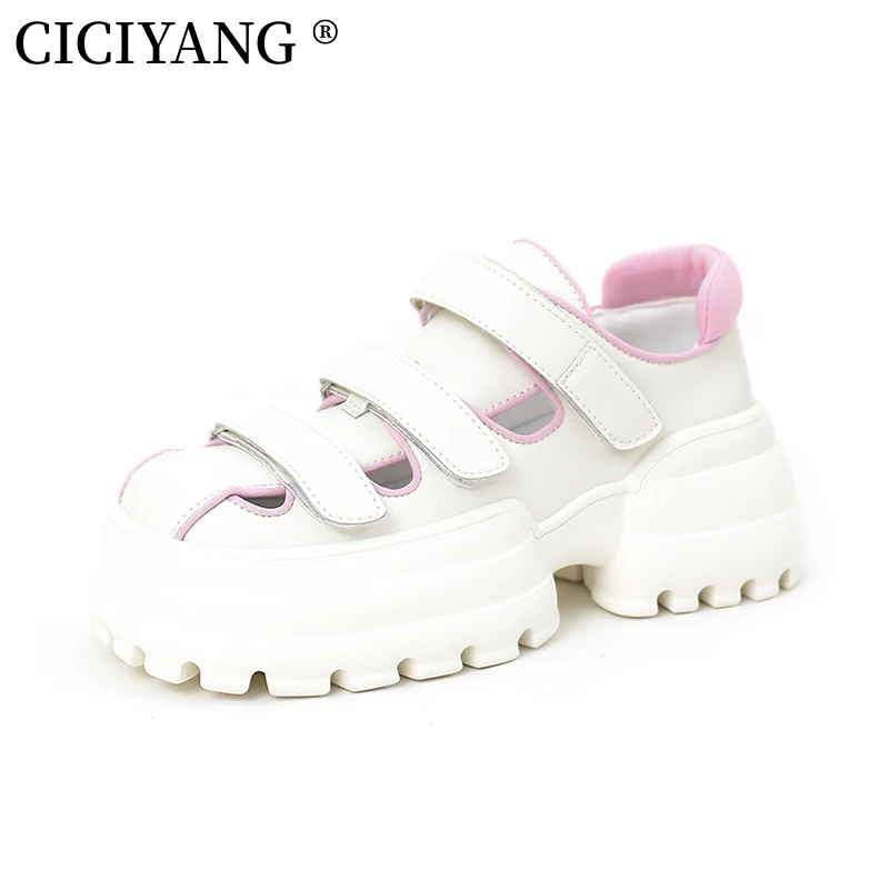 CICIYANG Gladiator Summer Sandals Genuine Leather 2023 New Chunky Platform Beach Shoes Sheepskin Thick Soled Sandals For Ladies