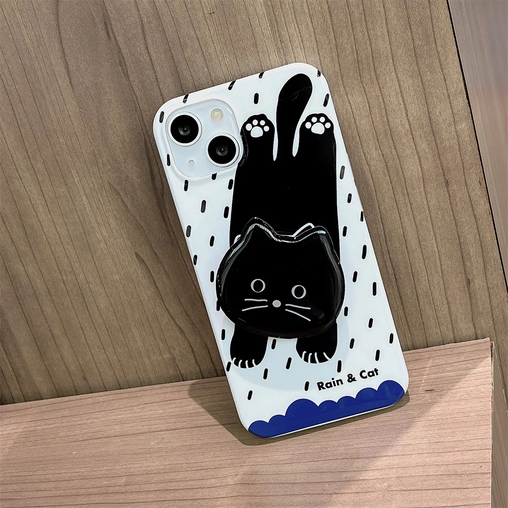 Милый мультяшный рисунок иллюстрация капли дождя Кот Стенд чехол для телефона