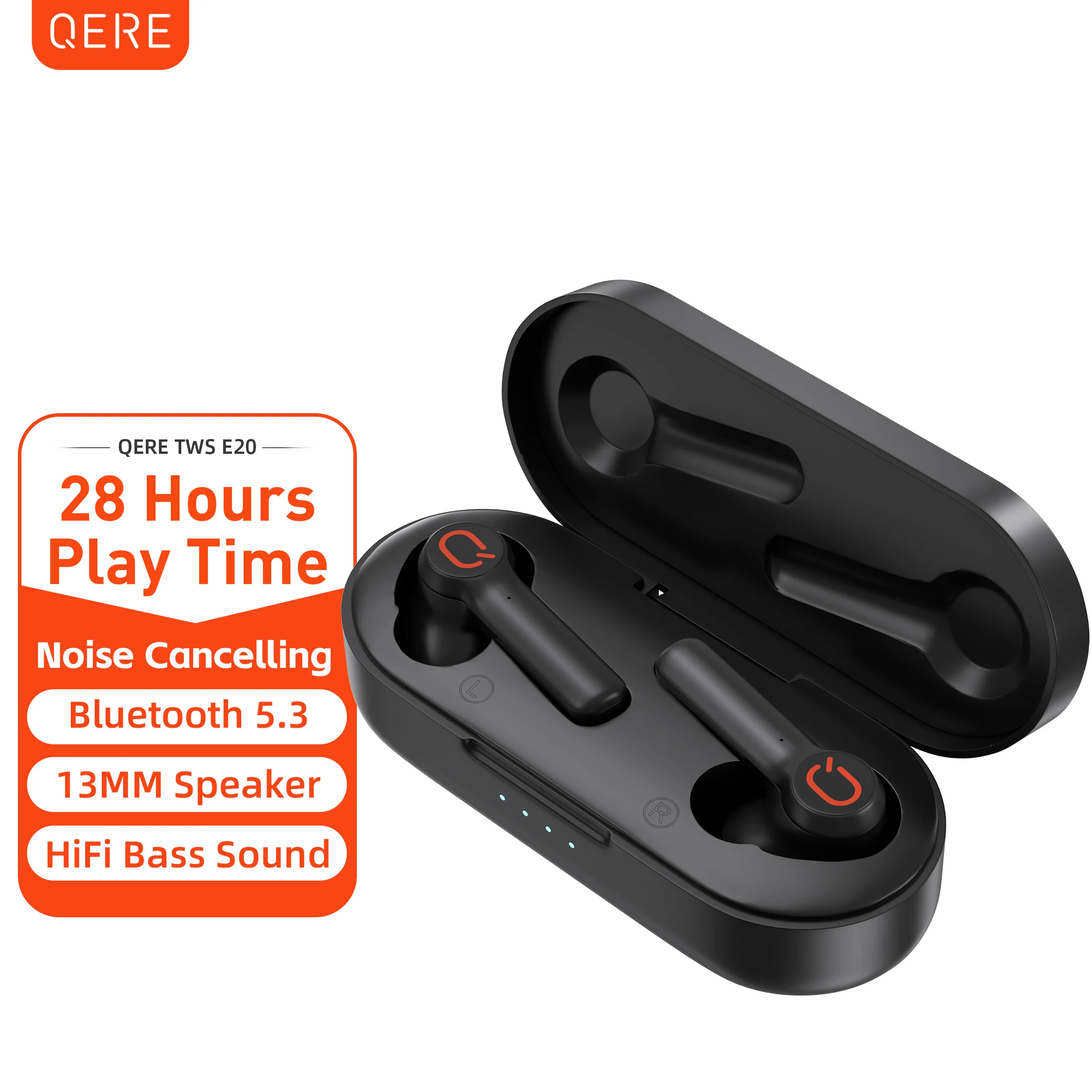 Беспроводные наушники QERE E20 TWS Bluetooth 5 3 HD микрофон HIFI 28H драйвер 13 мм сенсорное