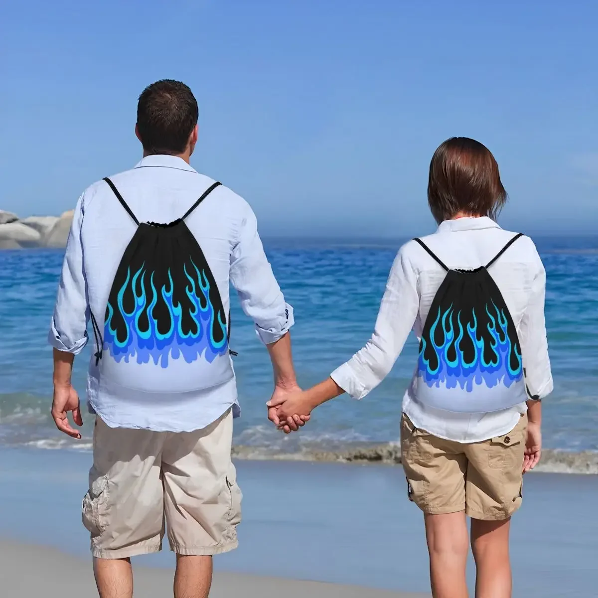 Синий популярный гоночный рюкзак на шнурке с пламенем для женщин и мужчин