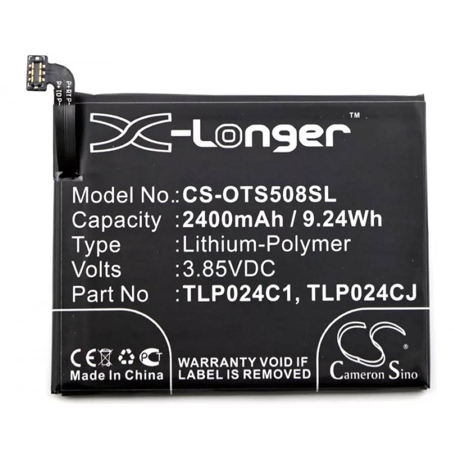 

NEW2023 Powery battery for Alcatel OT-5080X, 3,85V, 2400mAh/9.2wh, Li-Polymer, rechargeable, 70,95mm x 56,70mm x 3,40mm, 100% S
