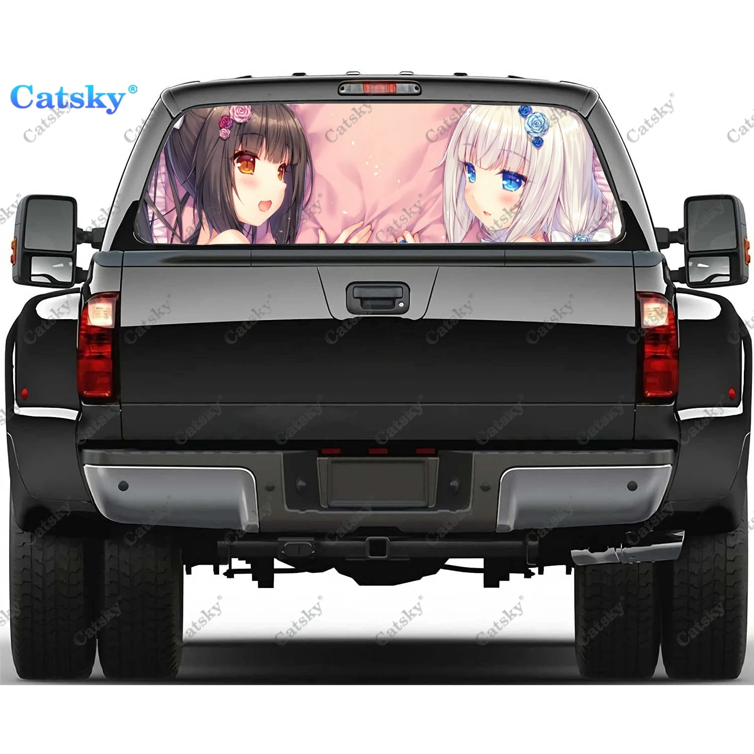 

Chocola Nekopara, задняя фотография грузовика, наклейка из ПВХ, перфорированный виниловый грузовик, универсальный