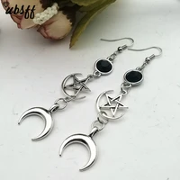 crescent goddess black birthstone earrings and pentagram witch moon earrings gothic celestial jewelry sun jewelry