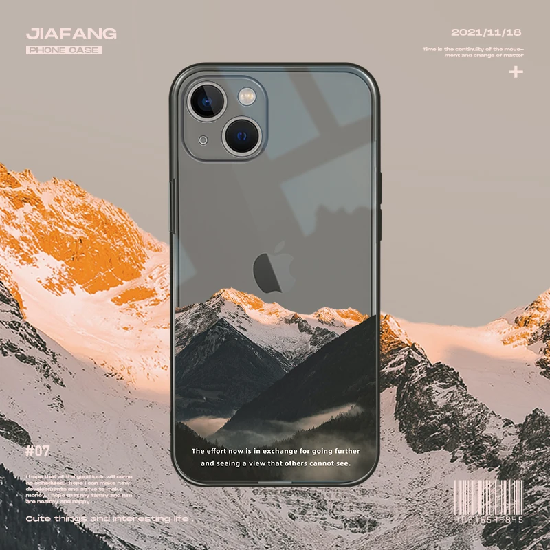 

Phone Case Transparent for iPhone 13 11 12 7 8 se 2020 mini pro X XS XR MAX Plus Retro cloud mountain Moon night Late cover