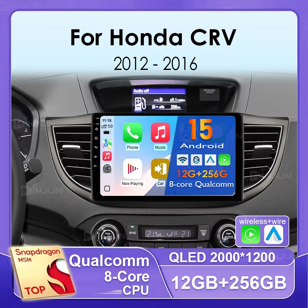 Фото Автомобильный радиоприемник Qualcomm для Honda CRV CR-V 4 RM RE 2012-2016, видеоплеер 4G Carplay, GPS-навигация, головное устройство №1