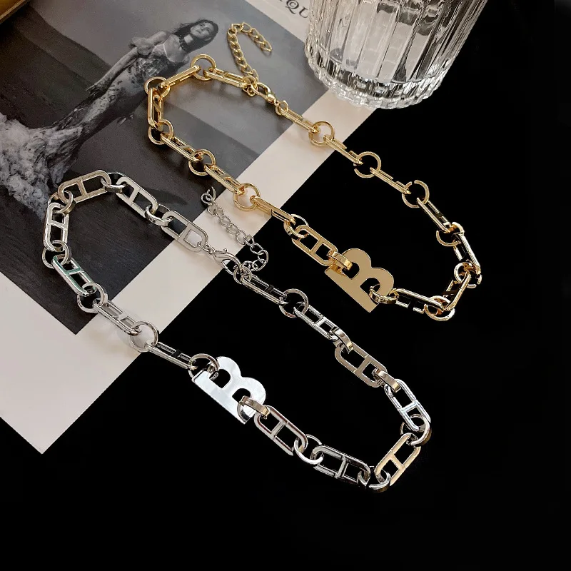

High Quality Letter B Link Chains for Women Men Trendy Punk Minimalist Gold Color Statement Choker Necklace Clavicle Jewelry