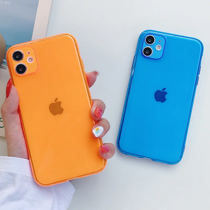 

Soft Fluorescent Neon Transparent Case For iPhone 13 12 11 Pro Max XR X XS Max 8 7 Plus SE2022 2020 Silicon Shockproof Cover