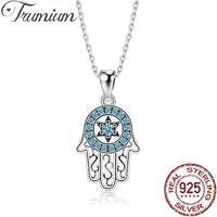 trumium genuine 925 sterling silver trendy fatimas guarding hand pendant necklaces women fine silver statement jewelry gift