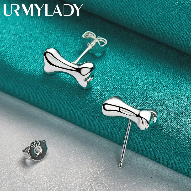 

URMYLADY 925 Sterling Silver Smooth Bone Earrings Stud Earring For Women Wedding Charm Engagement Party Fashion Jewelry