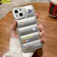fashion brand down jacket phone case for iphone 13 12 11 pro max x xs xr 7 8 plus the puffer fur cases space soft silicone cover
