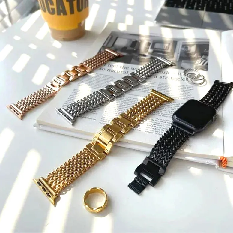 Braided Metal Bracelet For Apple Watch Ultra Band 49MM 41MM 45MM Women Chain 44MM For Iwatch Series 8 7 6 SE 5 4 Stainless Steel