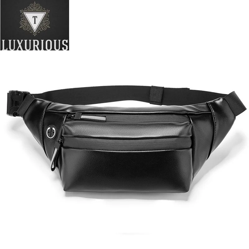

Top Quality Soft Pu Leather For Men 2023 New Fashion Man Waist Belt Bags Black Unisex Fanny Pack Waterproof Chest Bag