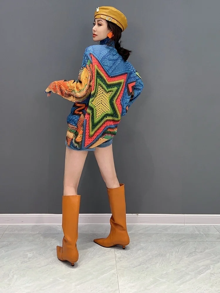 Новинка Осень-зима 2024 женский свитер Vefadisa ZXY816A с принтом звезд водолазка длинными