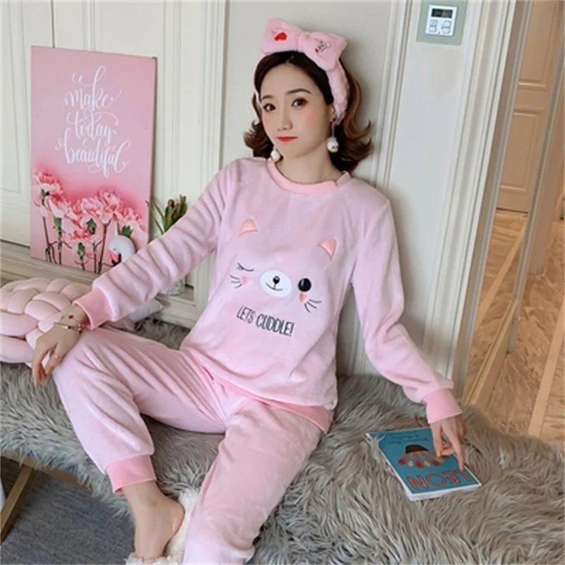 Cartoon Pajamas Set Casual Sleepwear For Women Sweet Pyjama Women's Warm Soft Winter 2022 Fashion Homewear Plus Size
