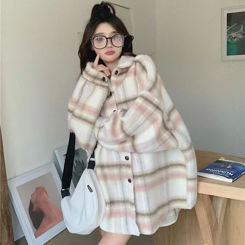 Женское флисовое пальто DAYIFUN в полоску Осенний однобортный Топ с рукавом летучая