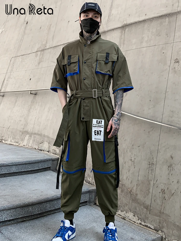 

Una Reta Men's Sets New Hip hop Zipper removable design Jumpsuit One Piece Men Jumpsuit Harajuku Couple suits Streetwear Man