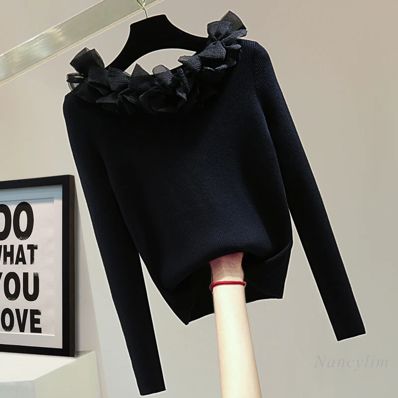Тяжелый пуловер с бантом вязаный свитер женское зимнее нижнее белье 2024 свитера