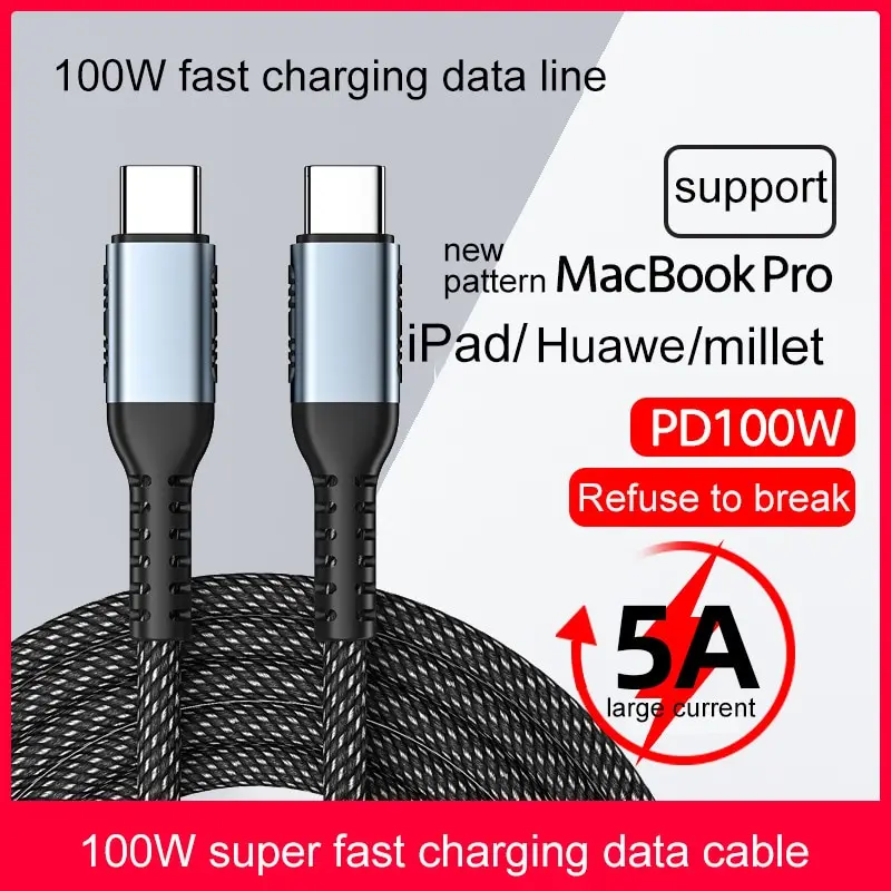 

100w usb c to type c pd cable fast charging charger data cable for macbook huawei xiaomi poco samsung USB-C cable