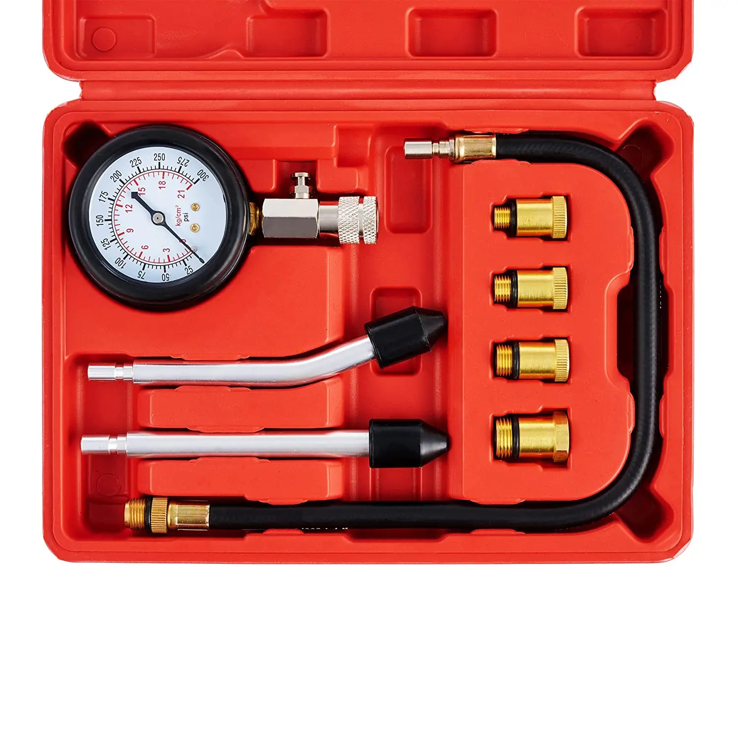 0-300PSI Engine Compression Tester Kit Engine Compression Tester, 8PCS Engine Cylinder Pressure Gauge for Petrol Gas Engine