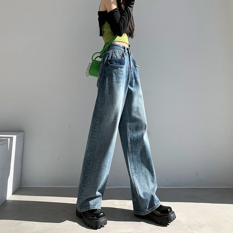 High Waisted Jeans For Women Blue Straight Wide Leg Denim Pants Trousers Mom Jeans Baggy Cowboy Trousers New Fashion Spring