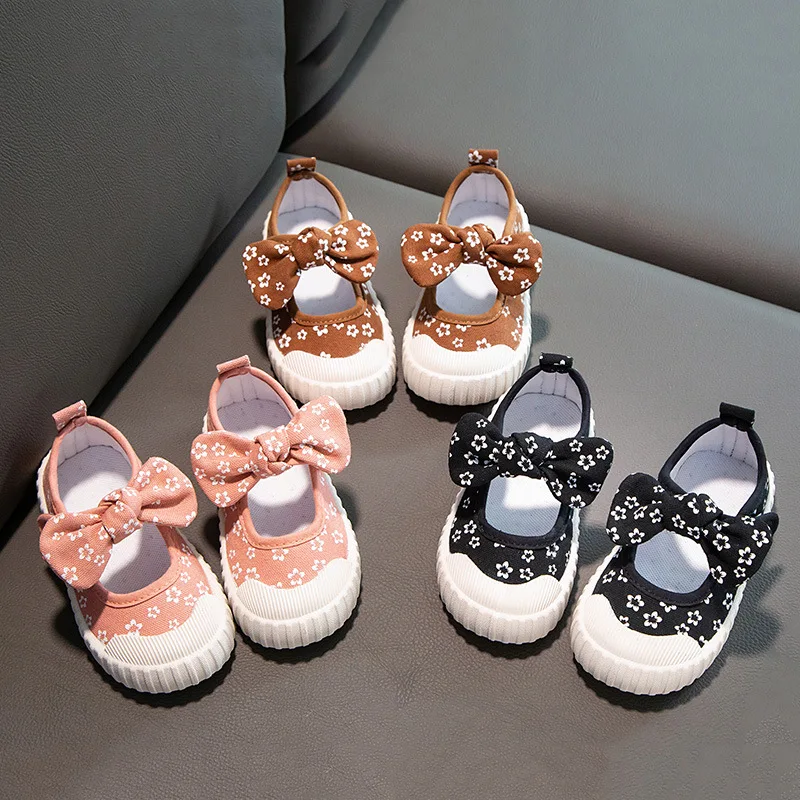 

Baby Shoes Spring Summer Autumn Bow Soft Sole Comfortable Canvas Children's Shoes Kindergarten Girls' Princess Shoes Flats