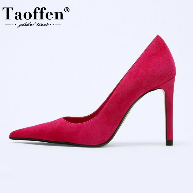 

Taoffen 2022 Fashion Real Leather Pumps Spring Summer Women Shoes Thin High Heels Slip On Sexy Female Footwear Size 34-43