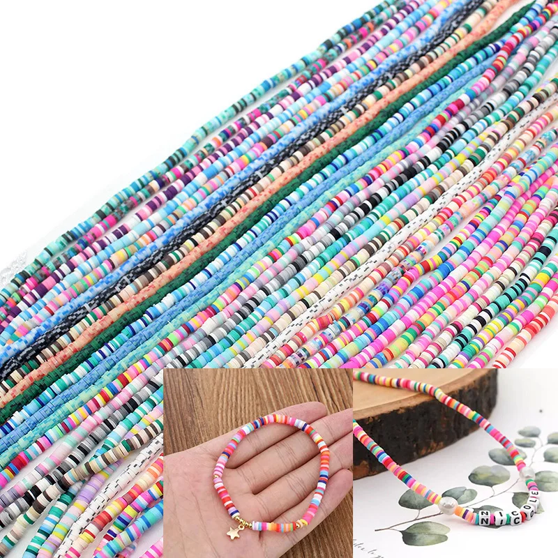 

350pcs/strand 16Inch 4mm Clay Beads Flat Round Clay Polymer Loose Spacer Beads For Jewelry Making DIY Handmade Charm Bracelet