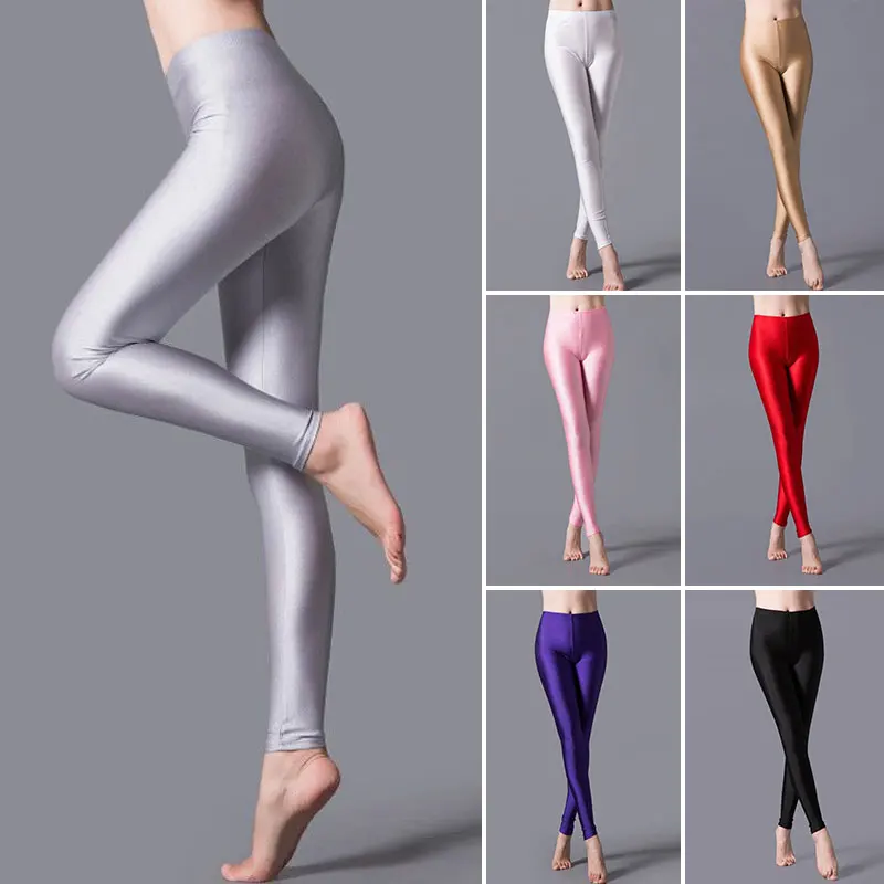 Spring Shinny Elastic Milk Silk Leggings Pants Women's Versatile Slim Feet Pants Trouser Girls Gloss Smooth Casual Cropped Pants