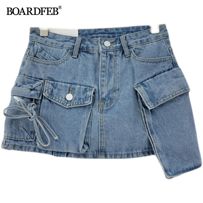 

Юбка-карго женская джинсовая трапециевидная с карманами