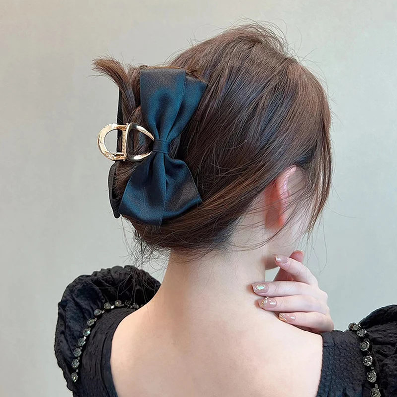 

Fashion Metal Hair Pins Satin Barrette Hair Clip Hair Accessories Korean New Big Bow Hair Clips Double Sided Bow-Knot Grab Clip