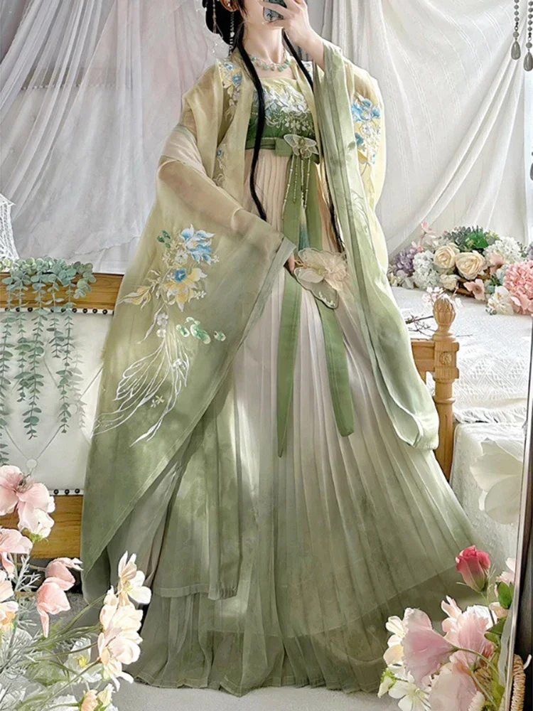 YJ50 Hanfu женское платье для тяжелой промышленности с вышивкой и большими рукавами