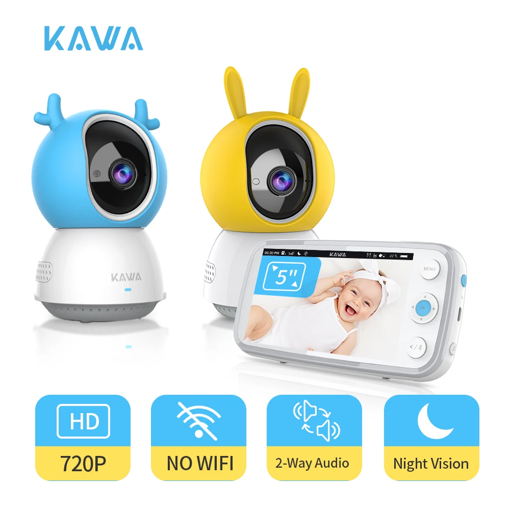 

KAWA S6 Baby Monitor with 2 Cameras 5 Inch Color Video Night Vision Cry Sound Alert 2-Way Audio VOX Lullaby with 20Hrs Battery