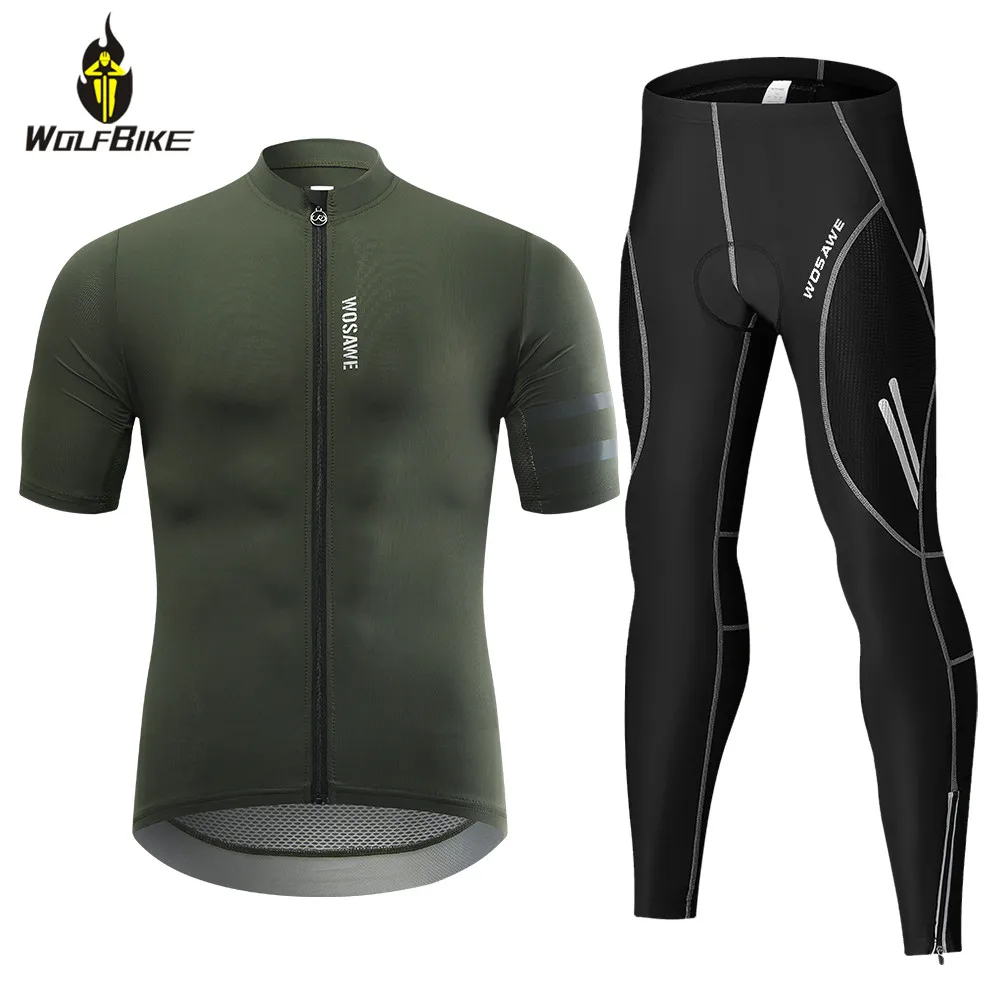 

WOSAWE Spring Summer Men Cycling Jersey Set Slim Fit MTB Bike Sweatshirts Padded Tight Pants Suit Breathable Bicycle Clothing
